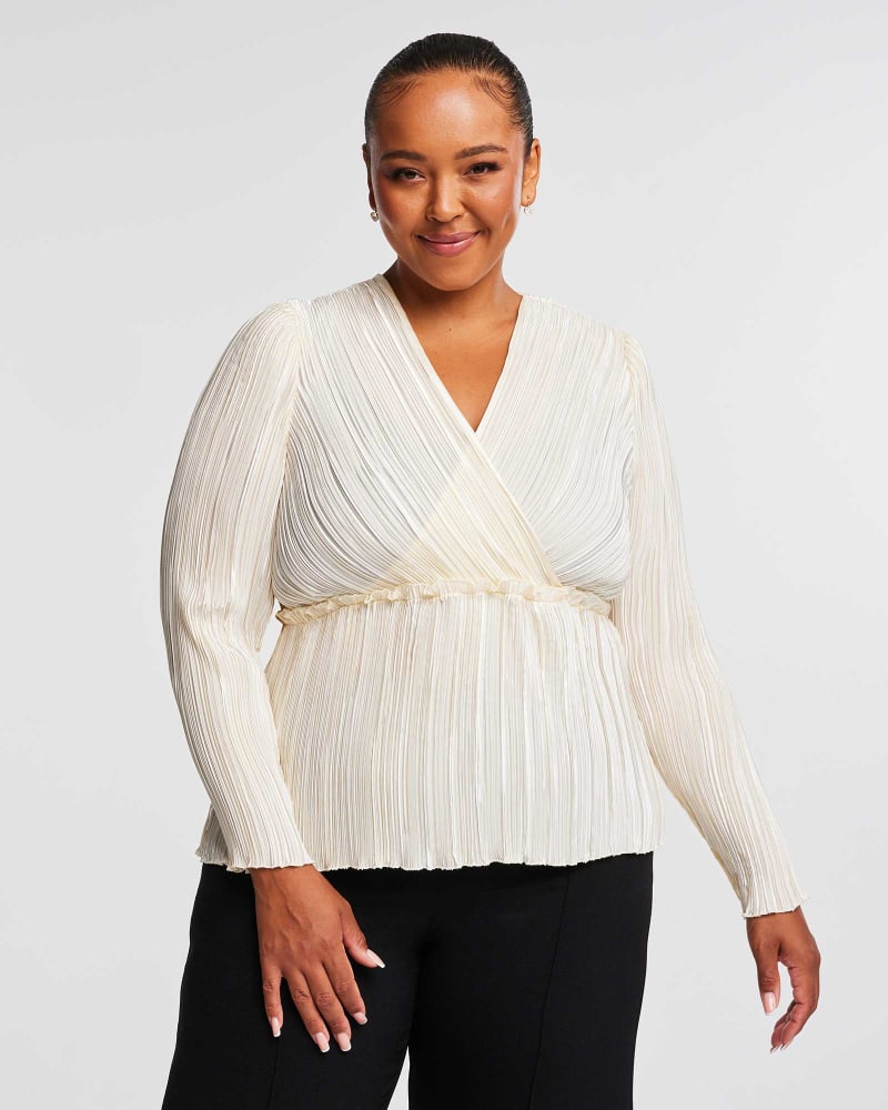 Front of a model wearing a size 16W Alexandra Top in Soft Gold by Estelle. | dia_product_style_image_id:315748